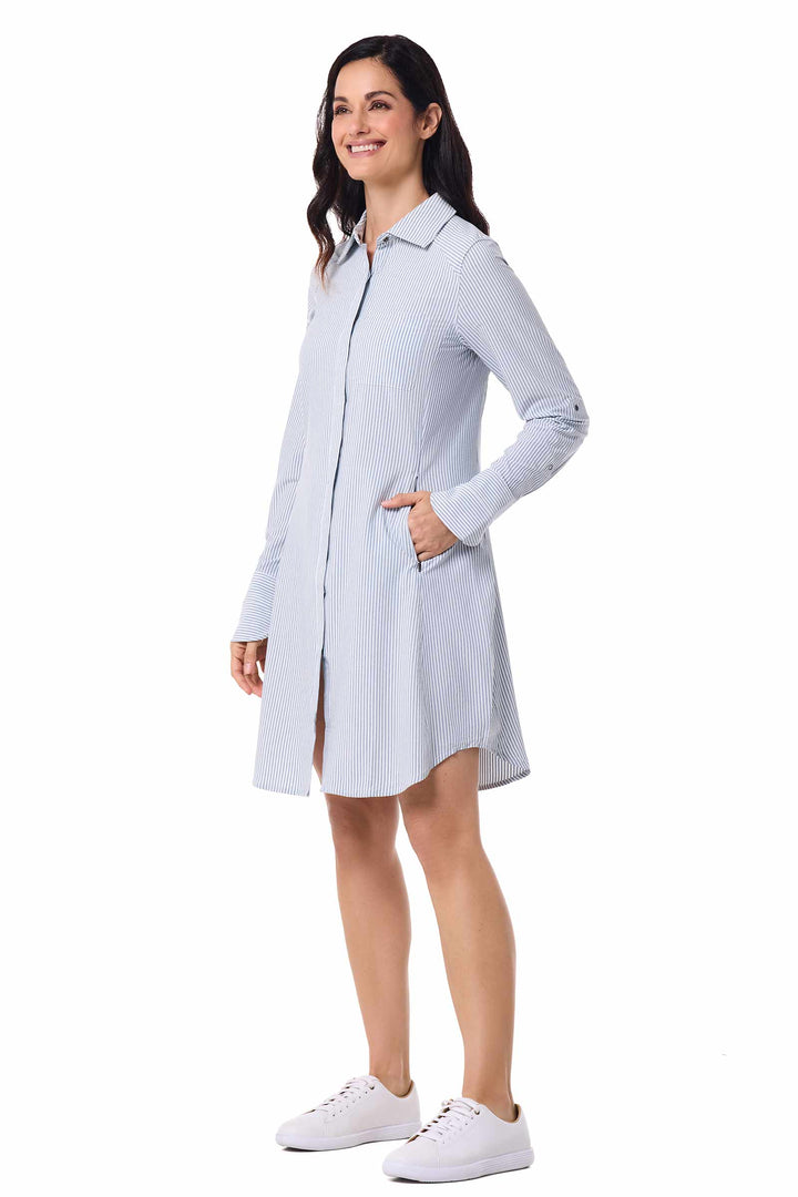 Women's Malta Travel Dress | White/Navy Stripe | UPF 50+ Women's Malta Travel Dress | White/Navy Stripe | UPF 50+