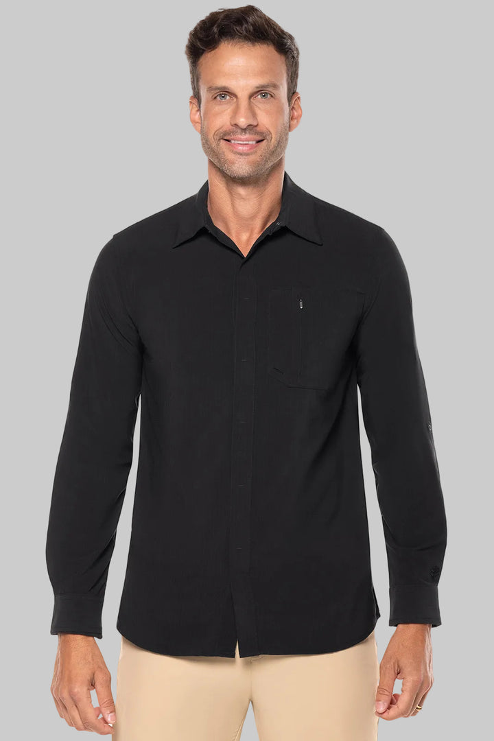 Coolibar Men's Fiera Smart Shirt, Black Shadow Stripe, UPF 50+, XXL Coolibar Men's Fiera Smart Shirt, Black Shadow Stripe, UPF 50+, XXL