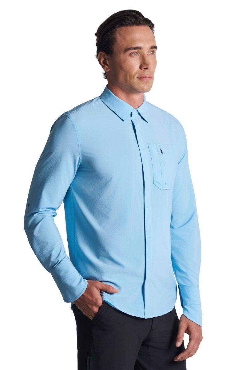 Cornier ライトブルーシャツ Men's Fiera Smart Long Sleeve Shirt | Arctic Blue Stripe UPF 50+