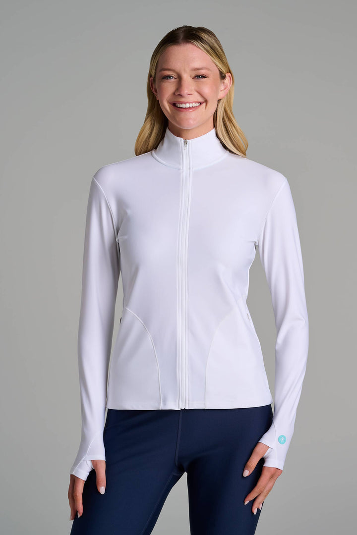 Women's Swim Jacket, Full Zip & Mock Neck | White