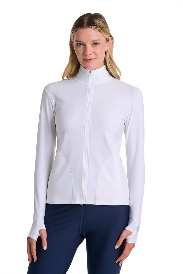 Women's Swim Jacket, Full Zip & Mock Neck | White