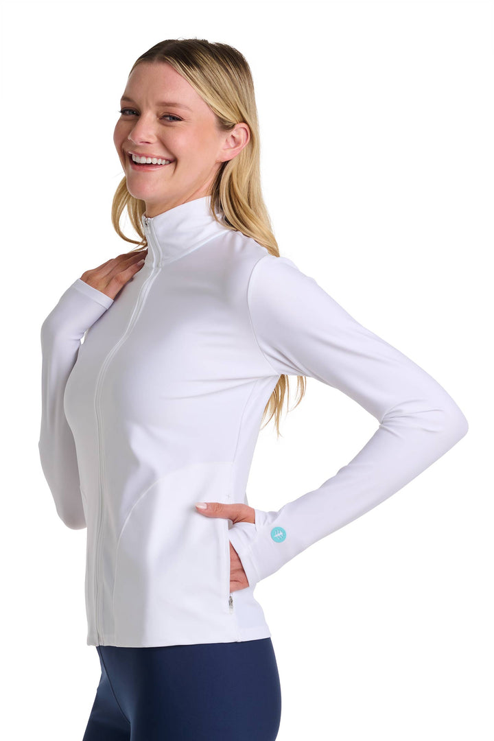 Women's Swim Jacket, Full Zip & Mock Neck | White