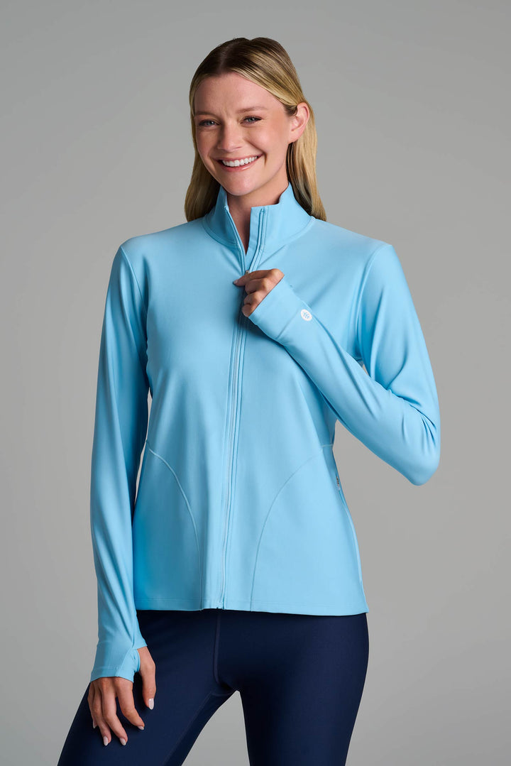 Women's Swim Jacket, Full Zip & Mock Neck | Arctic Blue