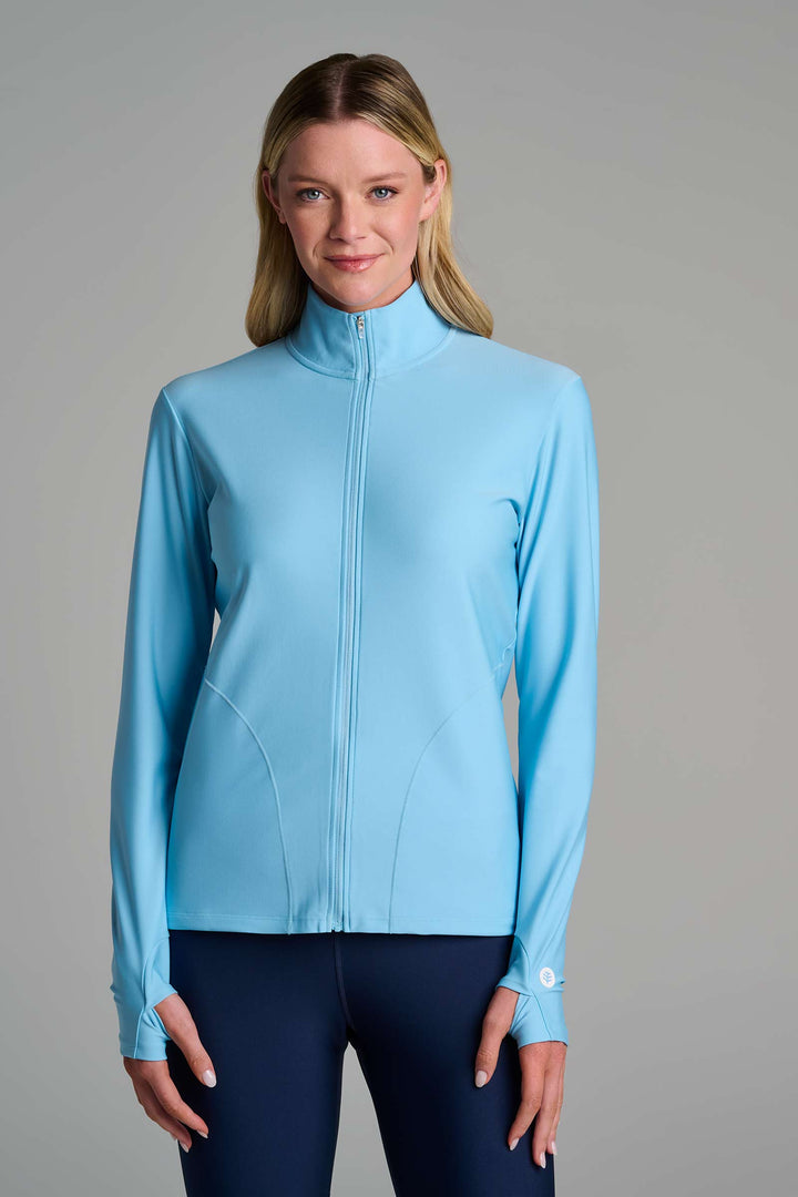 Women's Swim Jacket, Full Zip & Mock Neck | Arctic Blue