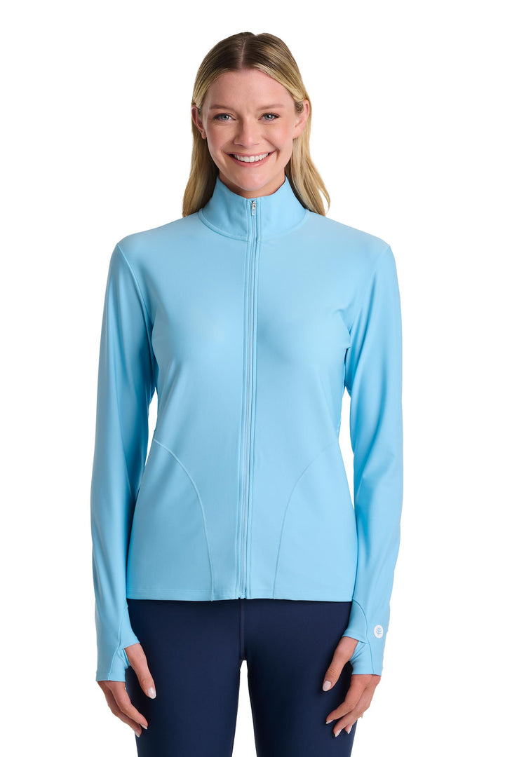 Women's Swim Jacket, Full Zip & Mock Neck | Arctic Blue