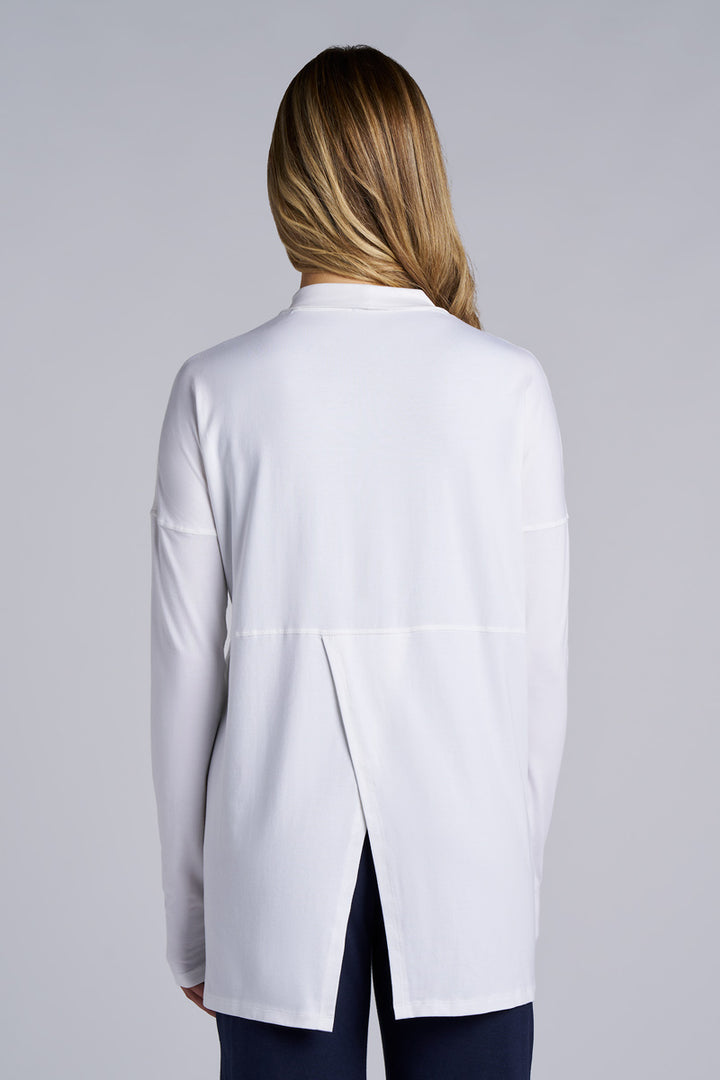 Women's Long Sleeve Sun Wrap with Back Slit | White