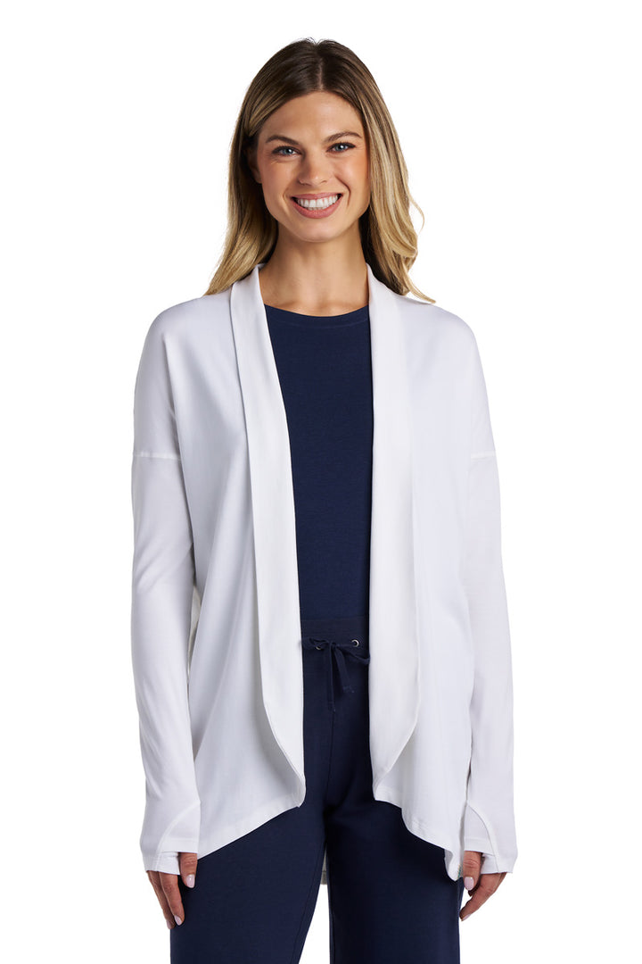 Women's Long Sleeve Sun Wrap with Back Slit | White