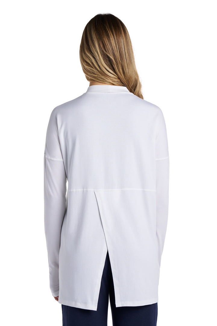 Women's Long Sleeve Sun Wrap with Back Slit | White