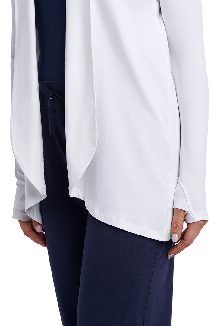 Women's Long Sleeve Sun Wrap with Back Slit | White