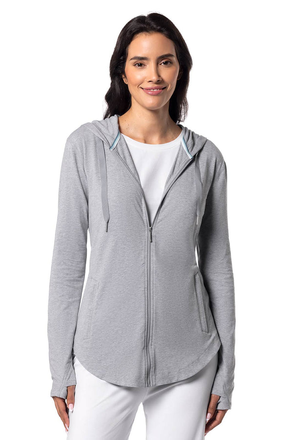 Coolibar UPF 50+ Women's Lumaleo Pullover – Sun Protective Hoodie, Organic Cotton, White, Large