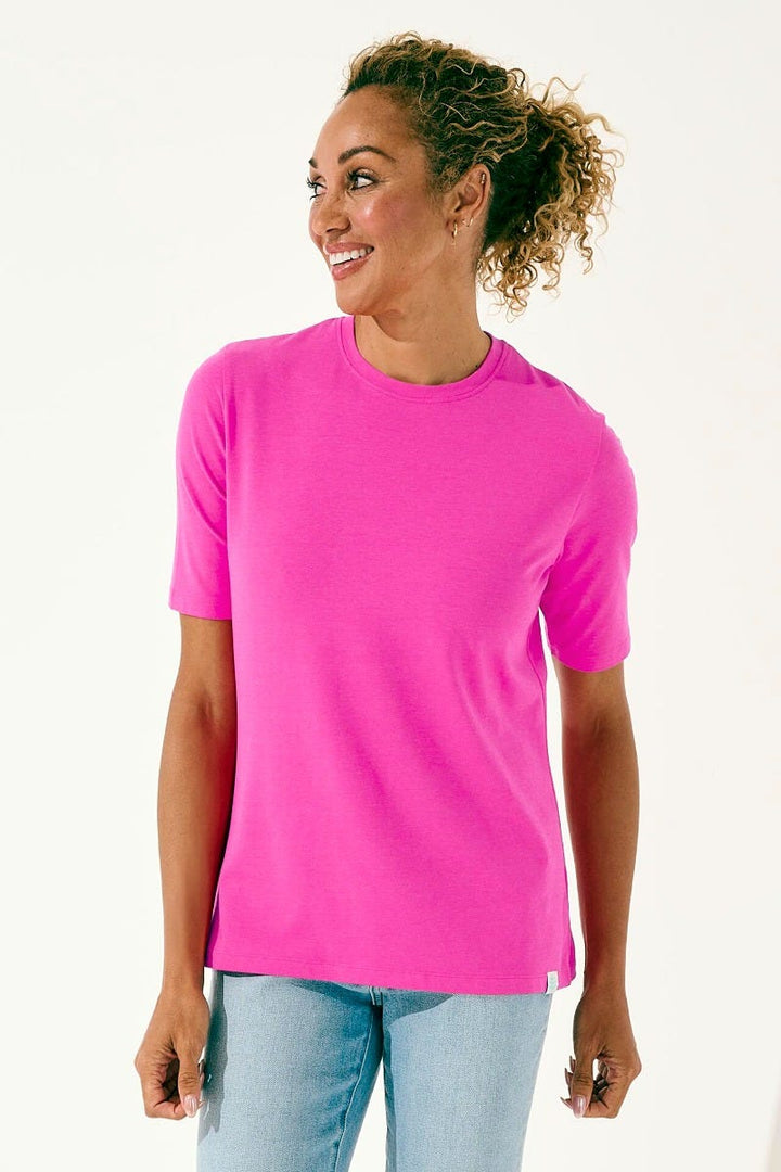 Coolibar Women's Morada Everyday Short Sleeve T-Shirt UPF 50+, Magnolia Pink / XL