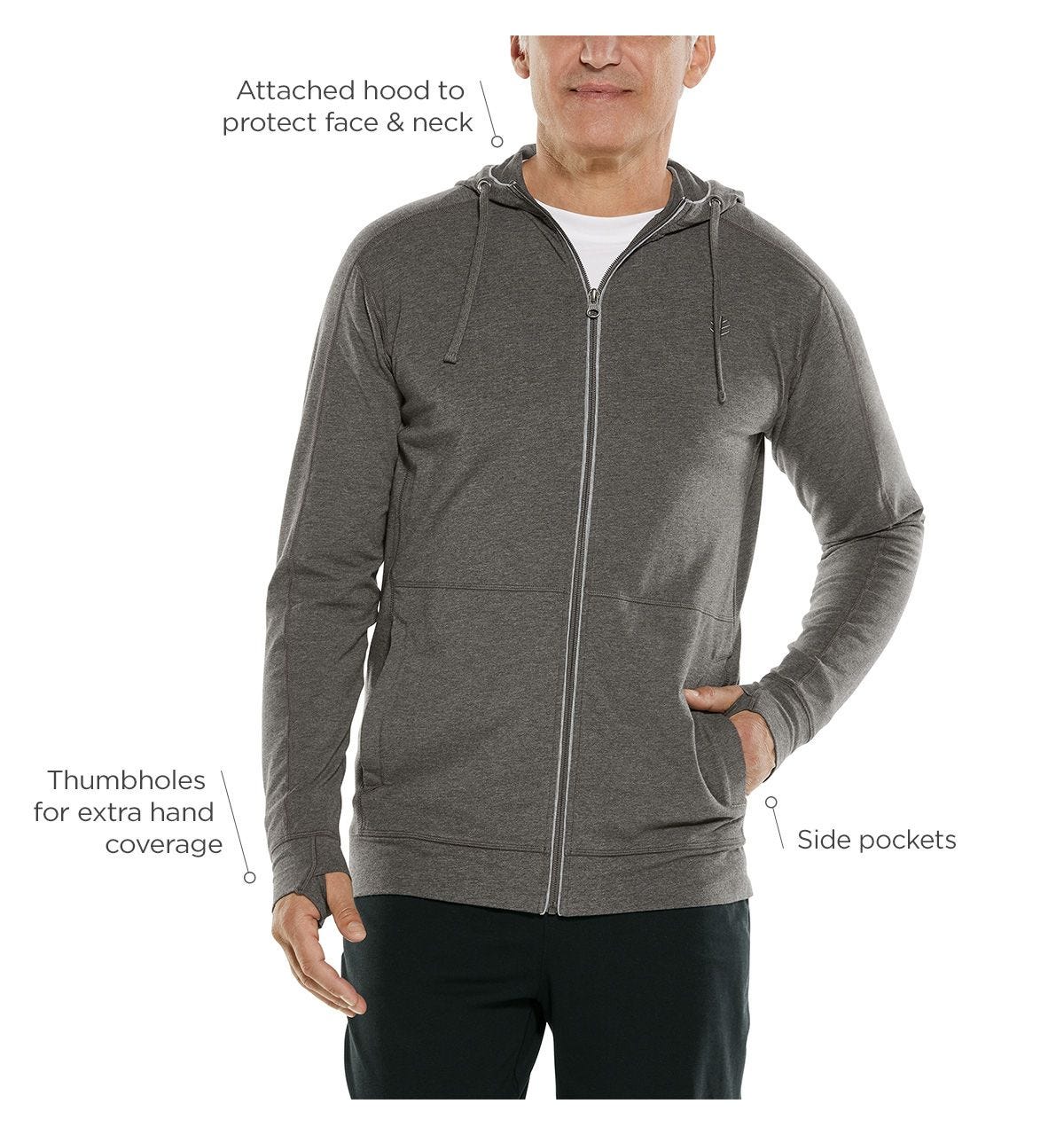 034 Zip Men's LumaLeo Zip-Up Hoodie | Light Blue Heather UPF 50+
