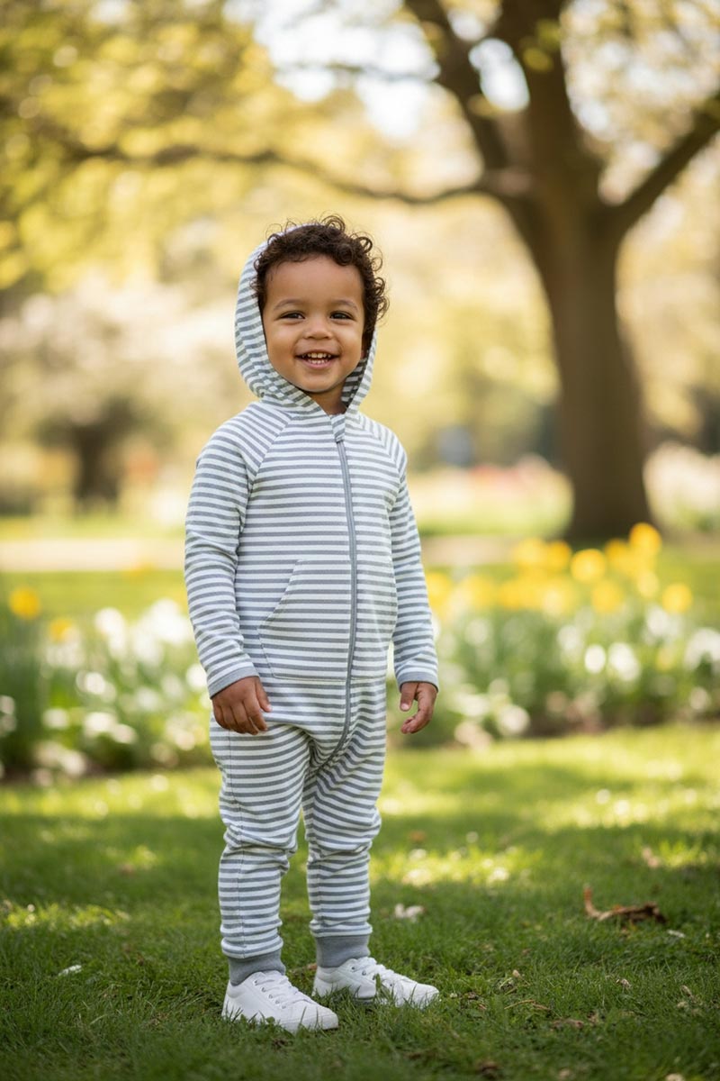 Baby LumaLeo Full-Coverage Bodysuit | Grey/White UPF 50+