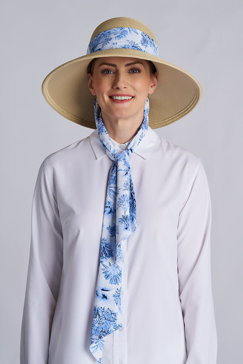 Women's Stella Fashion Hat with Scarves | Natural/Black/White UPF 50+