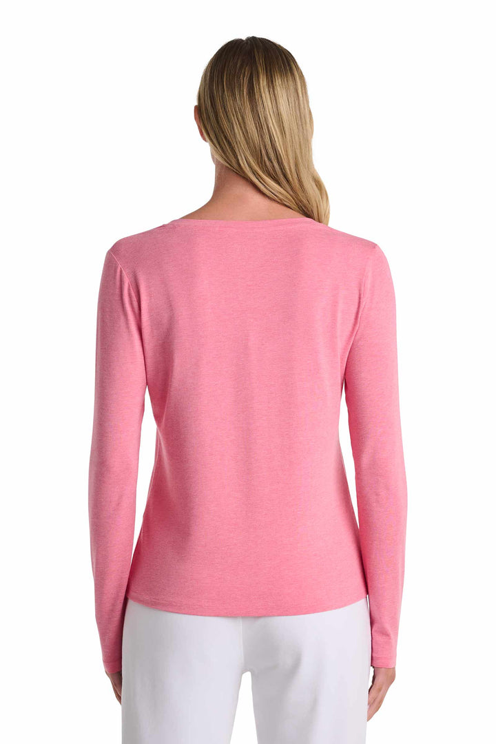 Women's V-Neck Long Sleeve T-Shirt | Flamingo Pink Heather