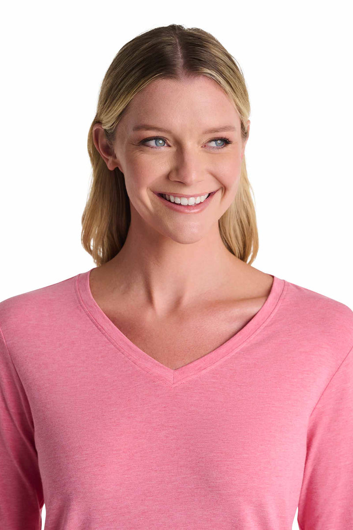 Women's V-Neck Long Sleeve T-Shirt | Flamingo Pink Heather