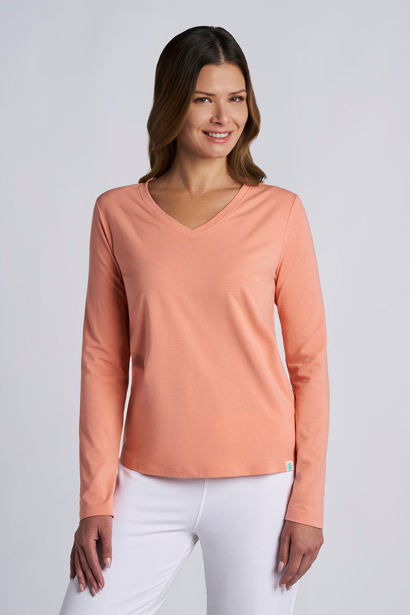 Women's Morada Everyday Long Sleeve V-Neck T-Shirt | Soft Blush