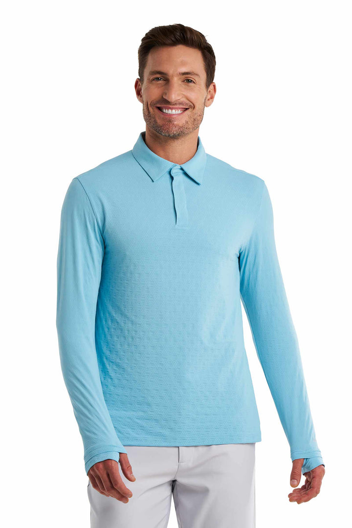 Men's Golf Long Sleeve Polo | Arctic Blue Diamond Jacquard