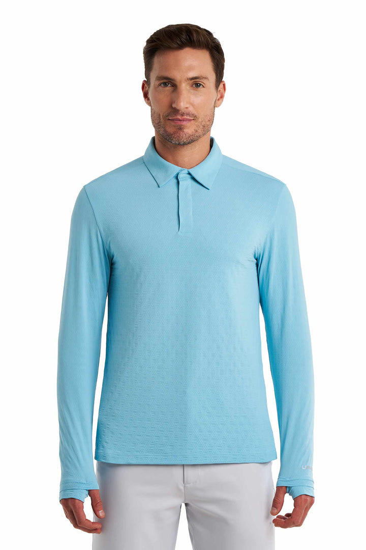 Men's Golf Long Sleeve Polo | Arctic Blue Diamond Jacquard
