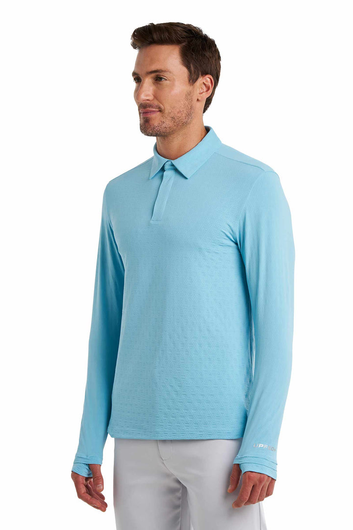 Men's Golf Long Sleeve Polo | Arctic Blue Diamond Jacquard