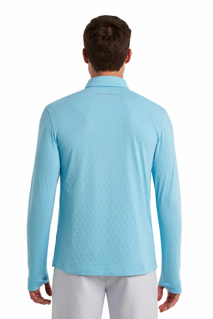 Men's Golf Long Sleeve Polo | Arctic Blue Diamond Jacquard