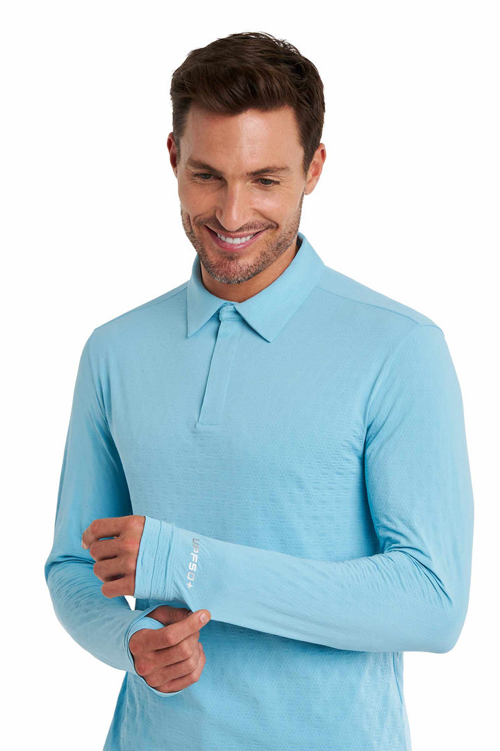 Men's Golf Long Sleeve Polo | Arctic Blue Diamond Jacquard