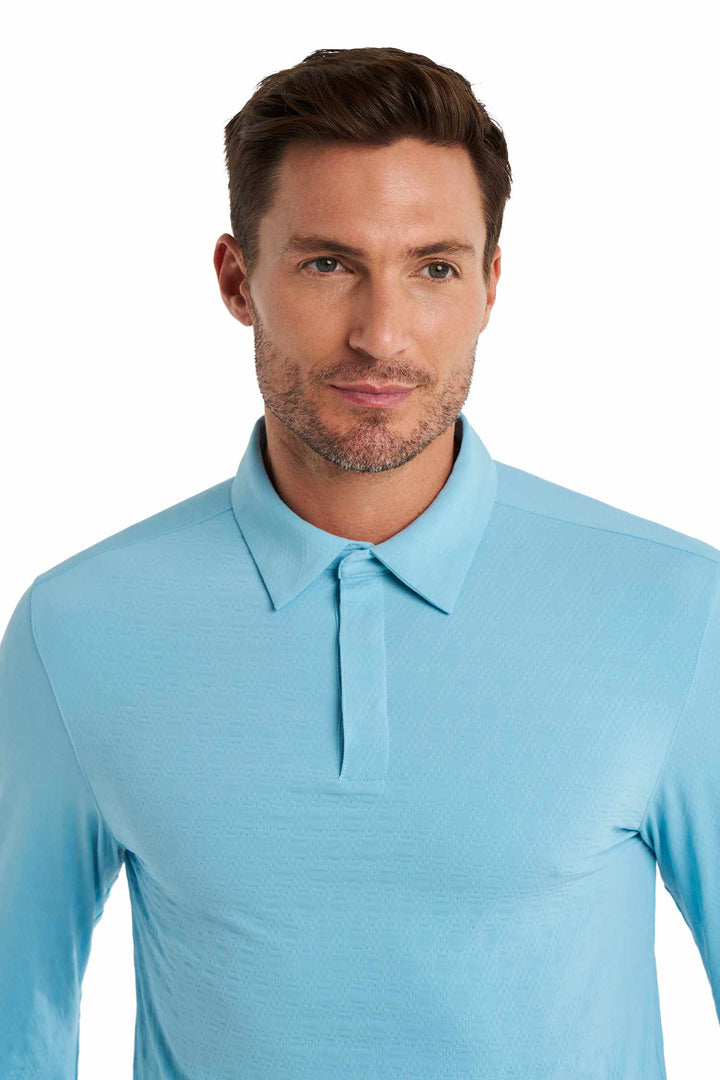 Men's Golf Long Sleeve Polo | Arctic Blue Diamond Jacquard