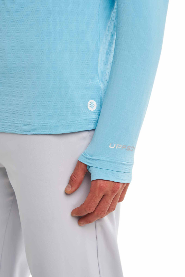 Men's Golf Long Sleeve Polo | Arctic Blue Diamond Jacquard