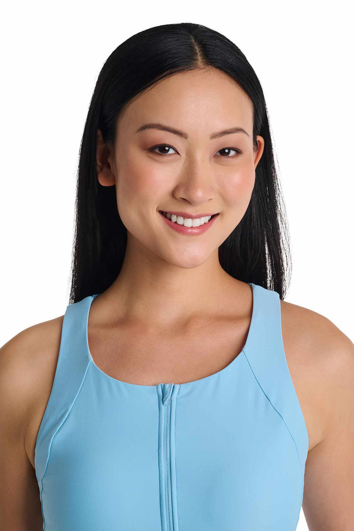 Zip-Up Swim Bra | Arctic Blue