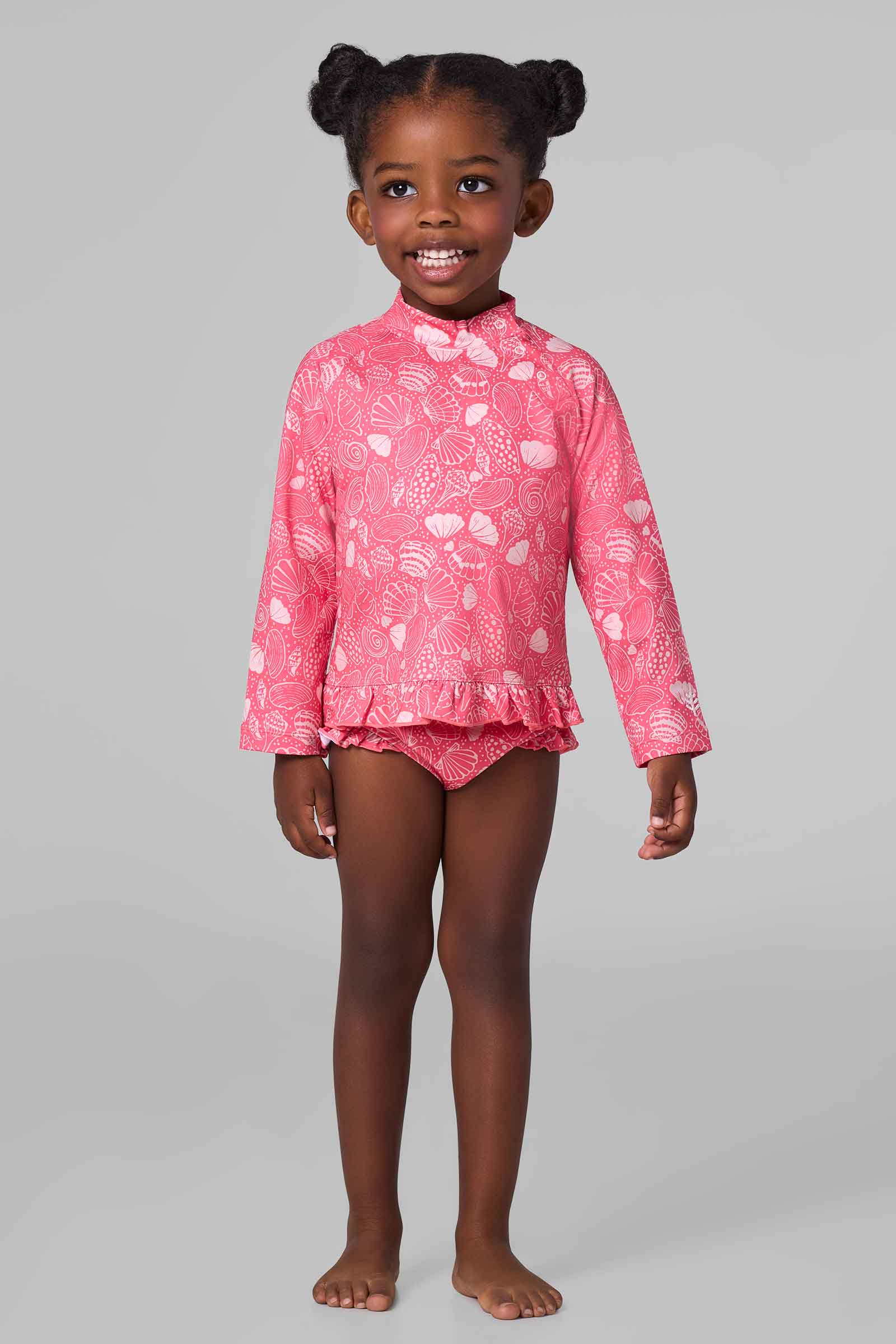 Baby Guppy Ruffle Rash Guard Set | Sunkist Coral Shell Dream UPF 50+
