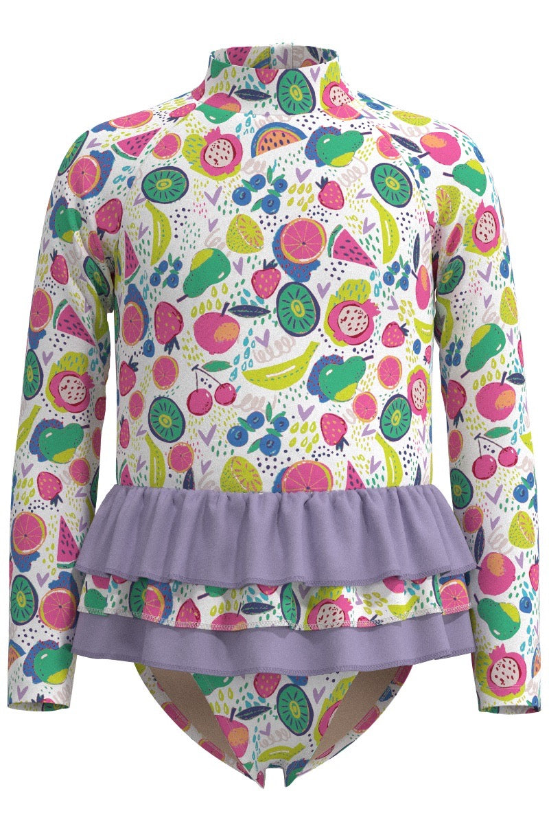 Girls Light Green Shamrock Buttery Soft Swimsuit - UPF 50+ With Double Layered Front main image 1