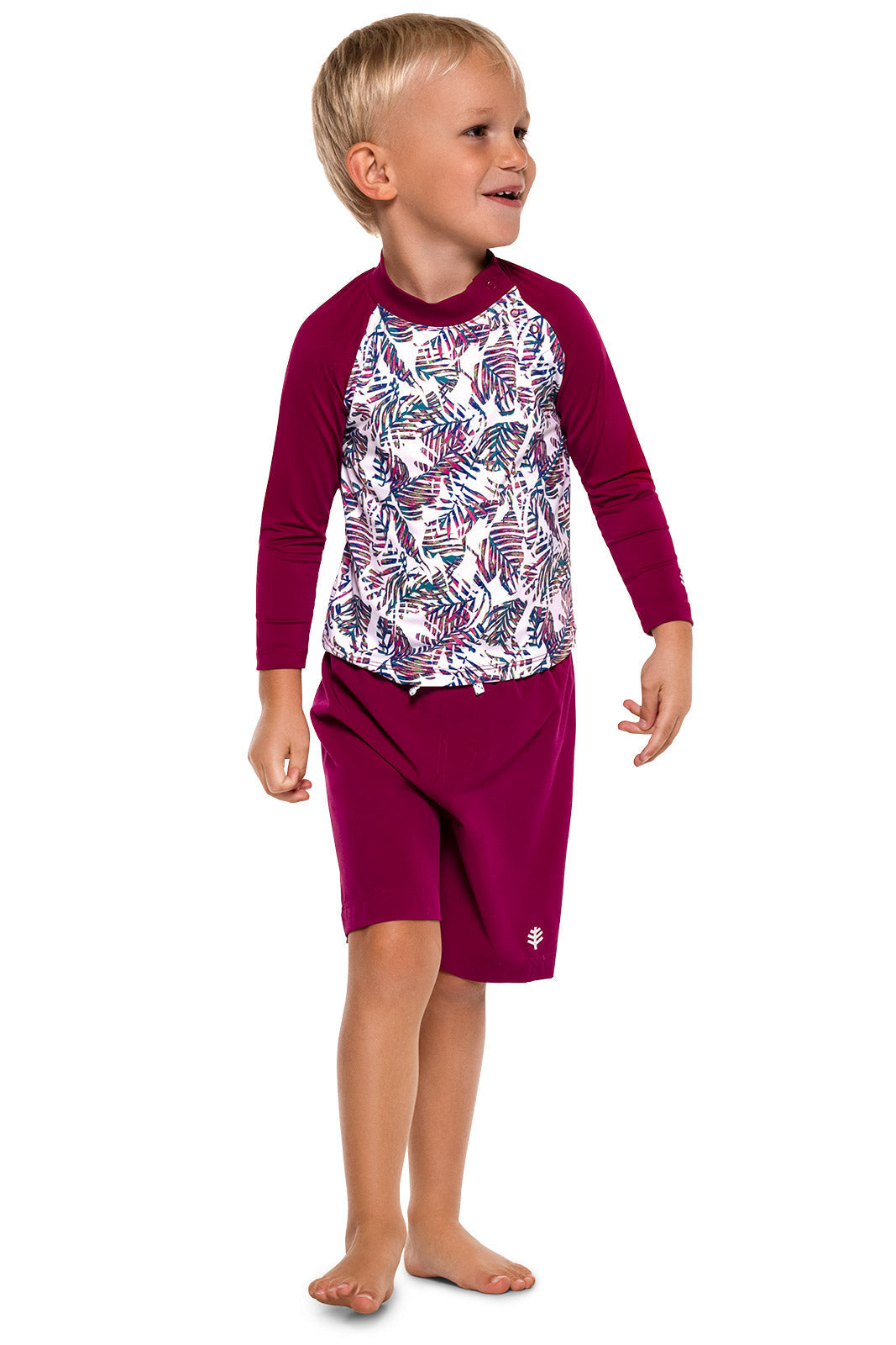 Baby Island Rash Guard Set | Red Beach Leaves UPF 50+