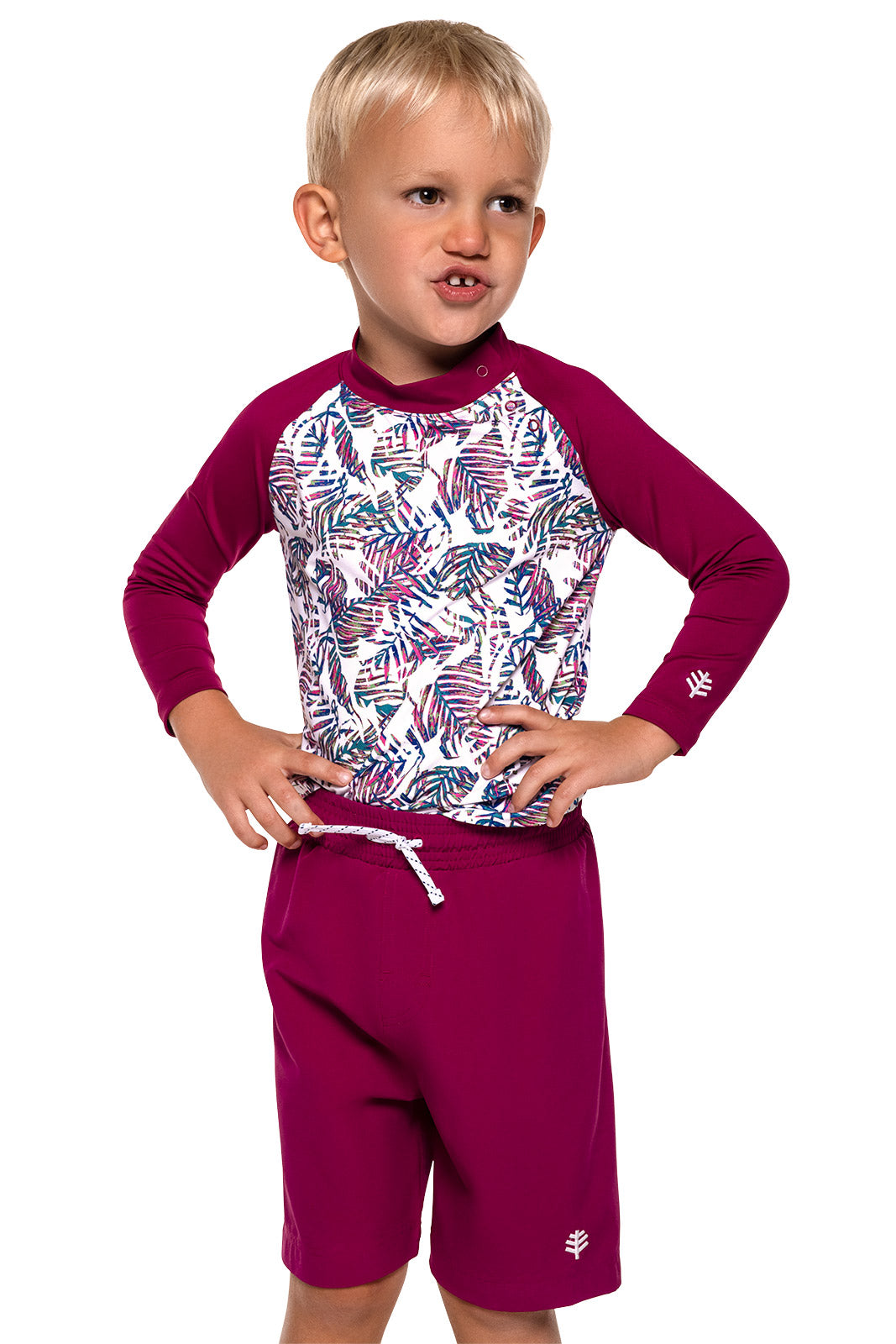 Baby Island Rash Guard Set | Red Beach Leaves UPF 50+