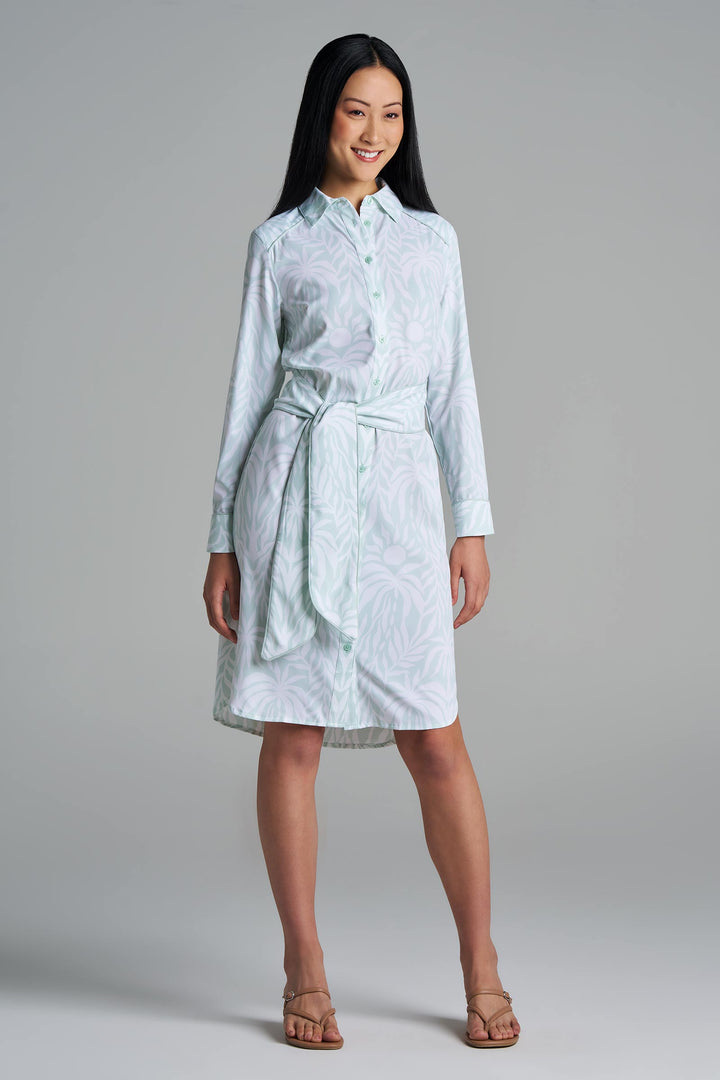 Shirt Dress with Belt | Misty Aqua American Palm