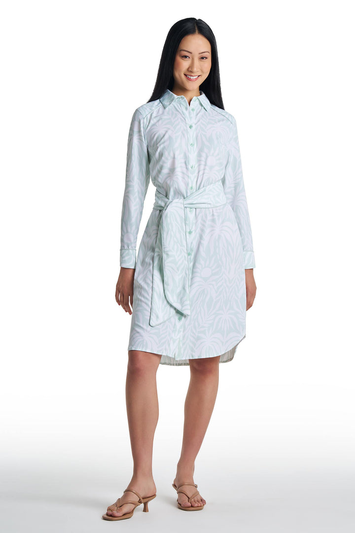 Shirt Dress with Belt | Misty Aqua American Palm