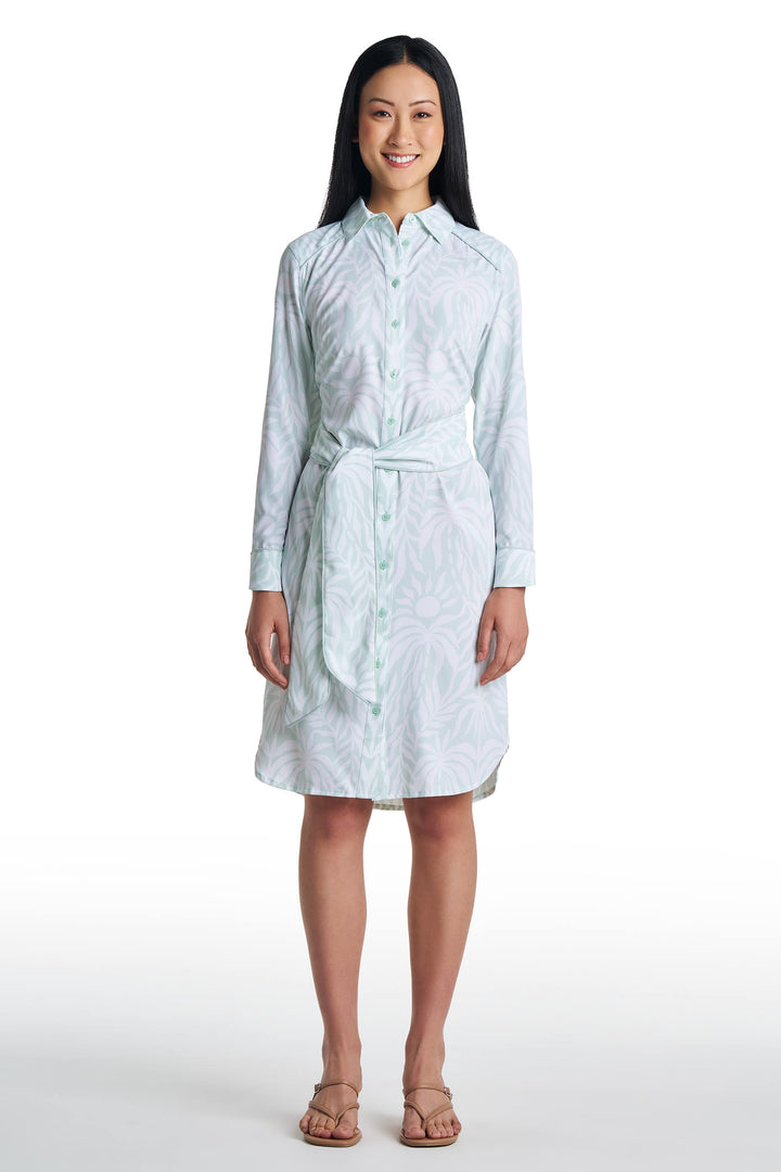 Shirt Dress with Belt | Misty Aqua American Palm