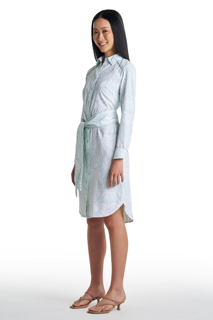 Shirt Dress with Belt | Misty Aqua American Palm