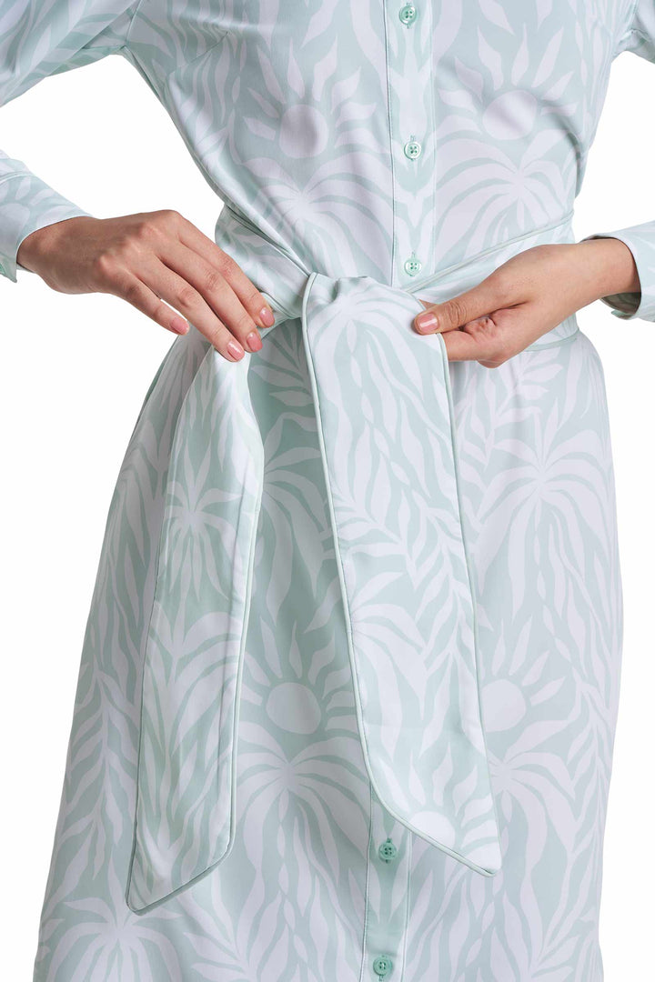 Shirt Dress with Belt | Misty Aqua American Palm