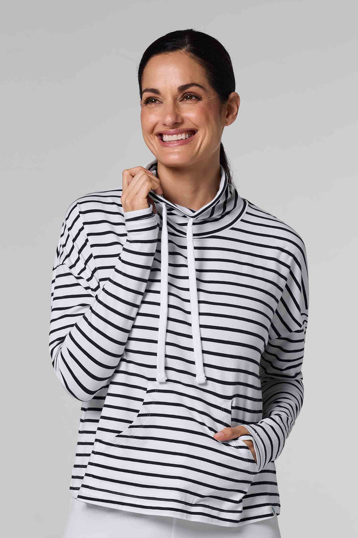 Women's Neck Pullover | White/Navy Stripe