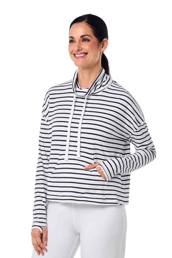 Women's Neck Pullover | White/Navy Stripe