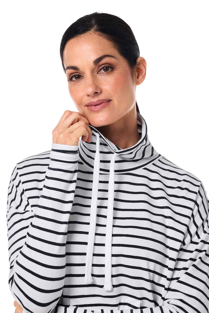Women's Neck Pullover | White/Navy Stripe