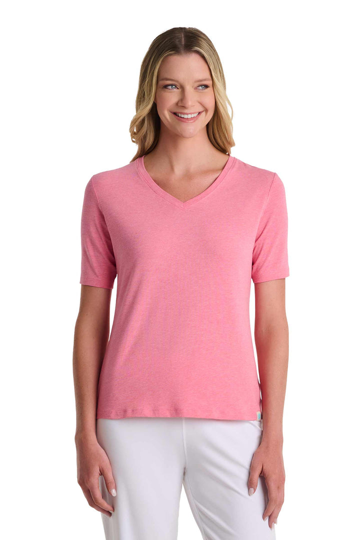 Women's V-Neck Short Sleeve T-Shirt | Flamingo Pink Heather