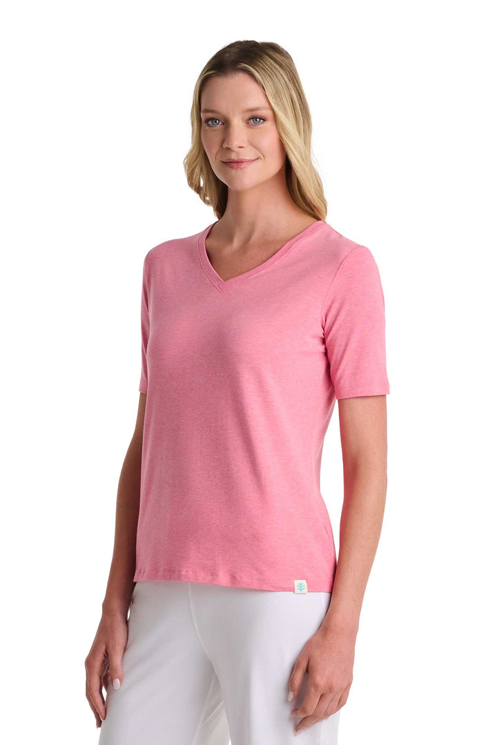Women's V-Neck Short Sleeve T-Shirt | Flamingo Pink Heather