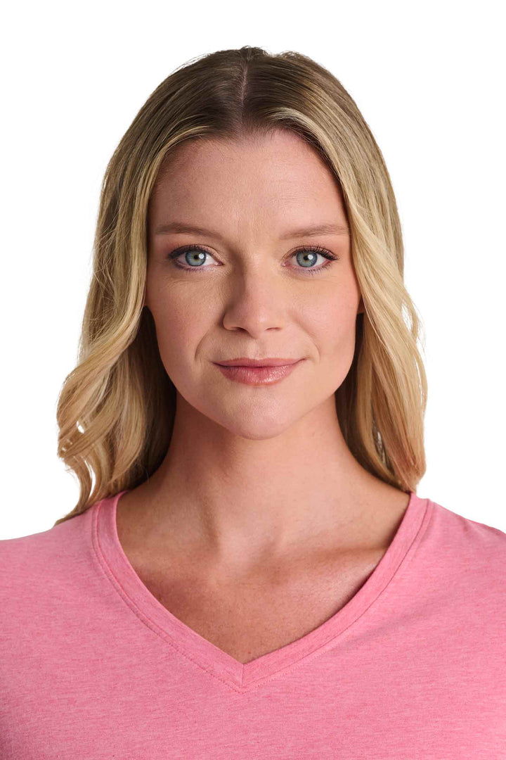 Women's V-Neck Short Sleeve T-Shirt | Flamingo Pink Heather
