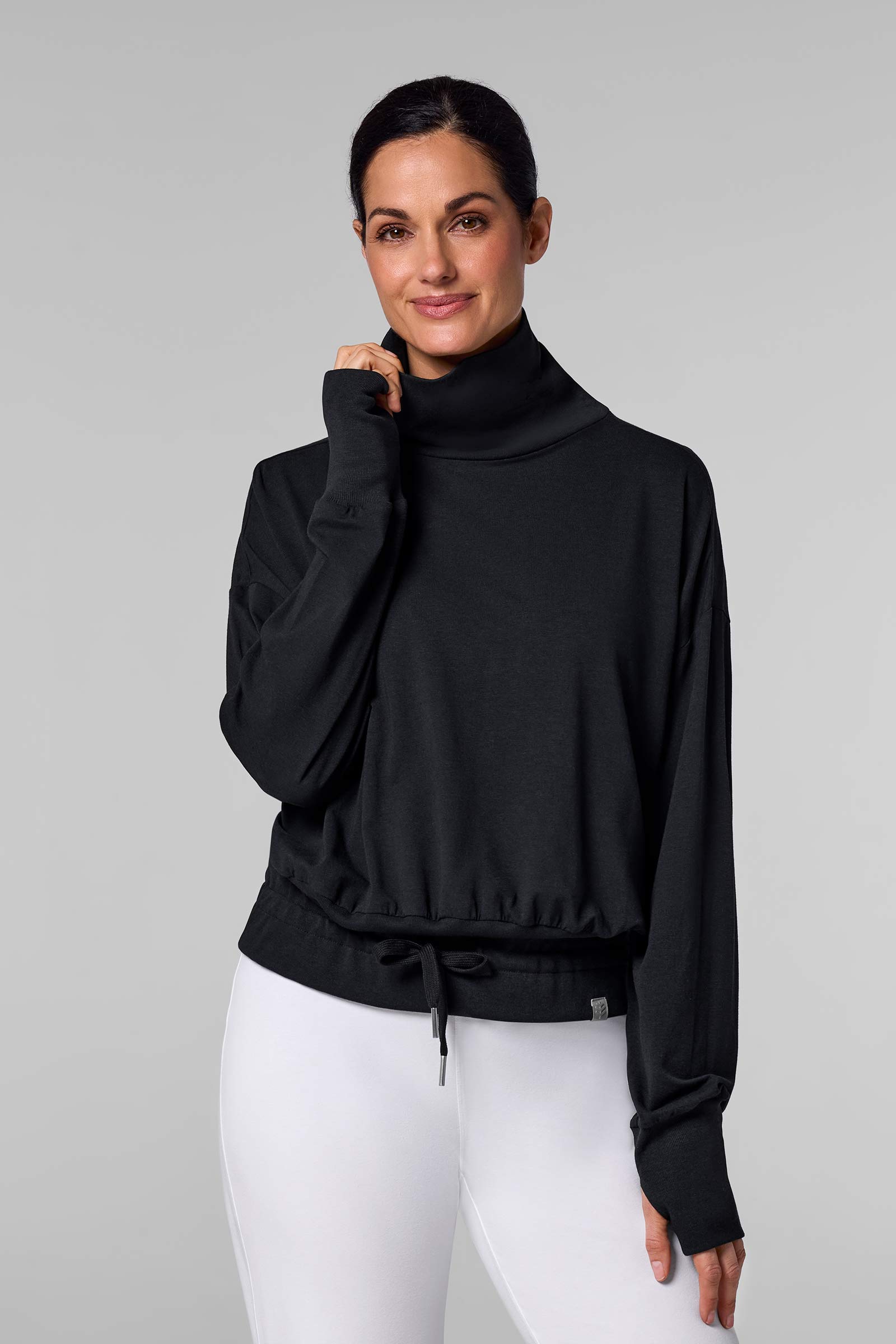 Women's Long Sleeve Turtle Neck Pullover | Black UPF 50+