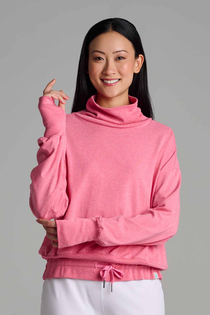 Women's Long Sleeve Turtle Neck Pullover | Flamingo Pink Heather