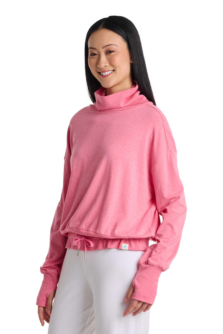 Women's Long Sleeve Turtle Neck Pullover | Flamingo Pink Heather