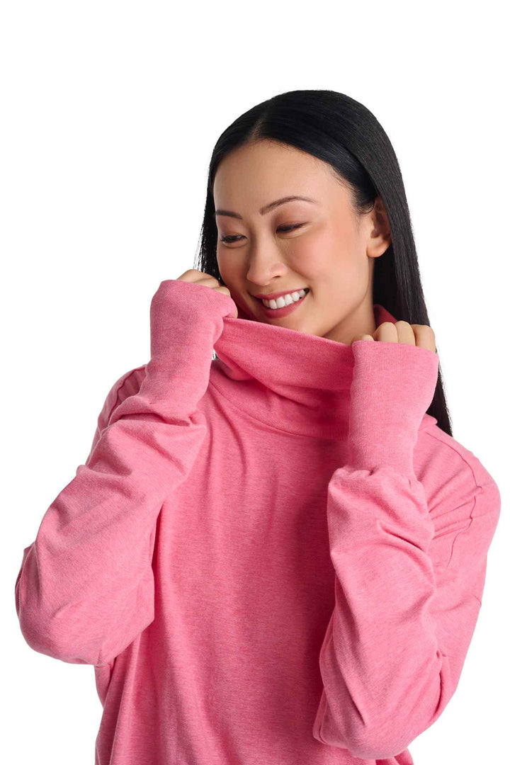 Women's Long Sleeve Turtle Neck Pullover | Flamingo Pink Heather