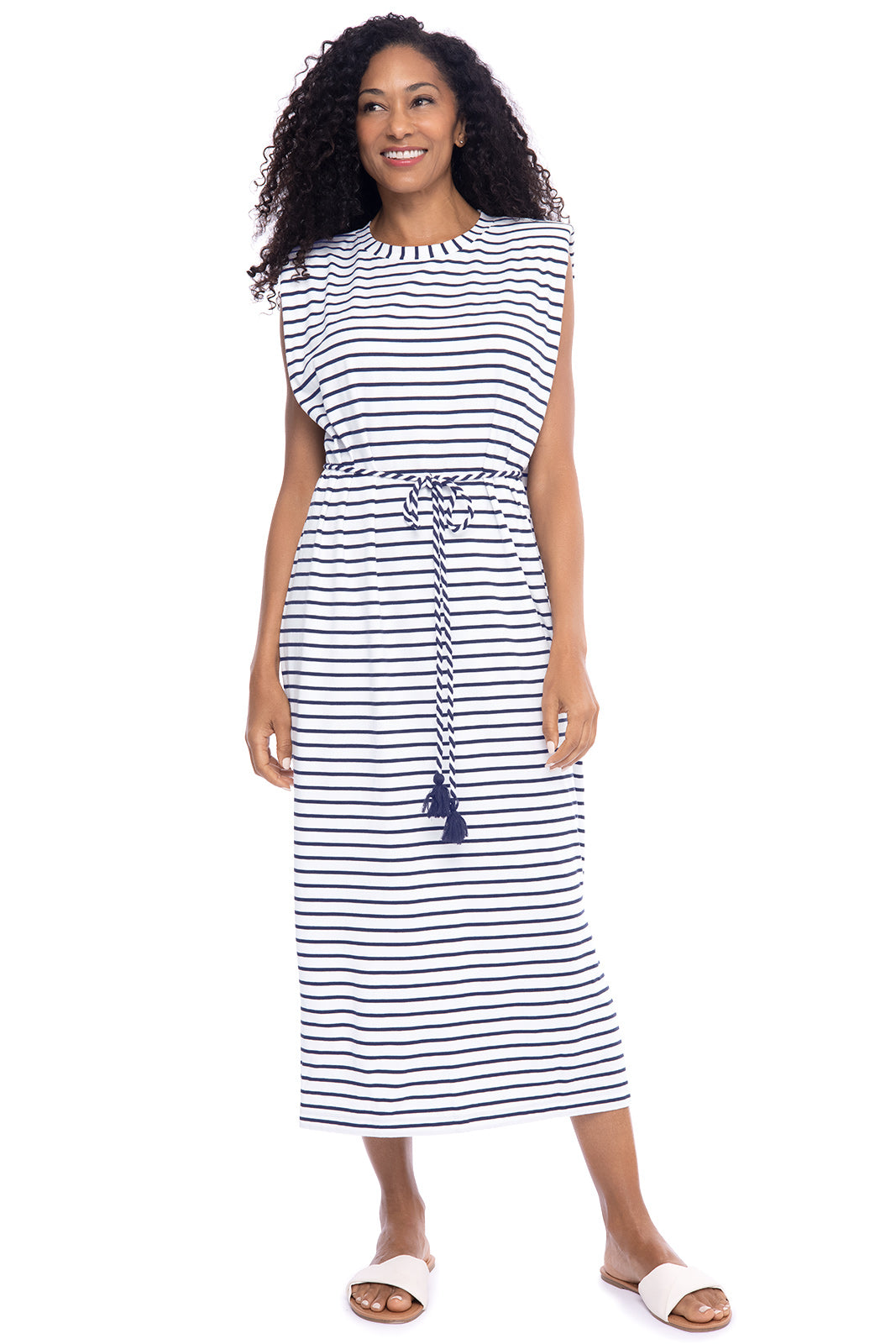 Women s Coral Way Sleeveless Midi Dress White Navy Stripe UPF 50 women-s-coral-way-sleeveless-midi-dress-white-navy-stripe-upf-50