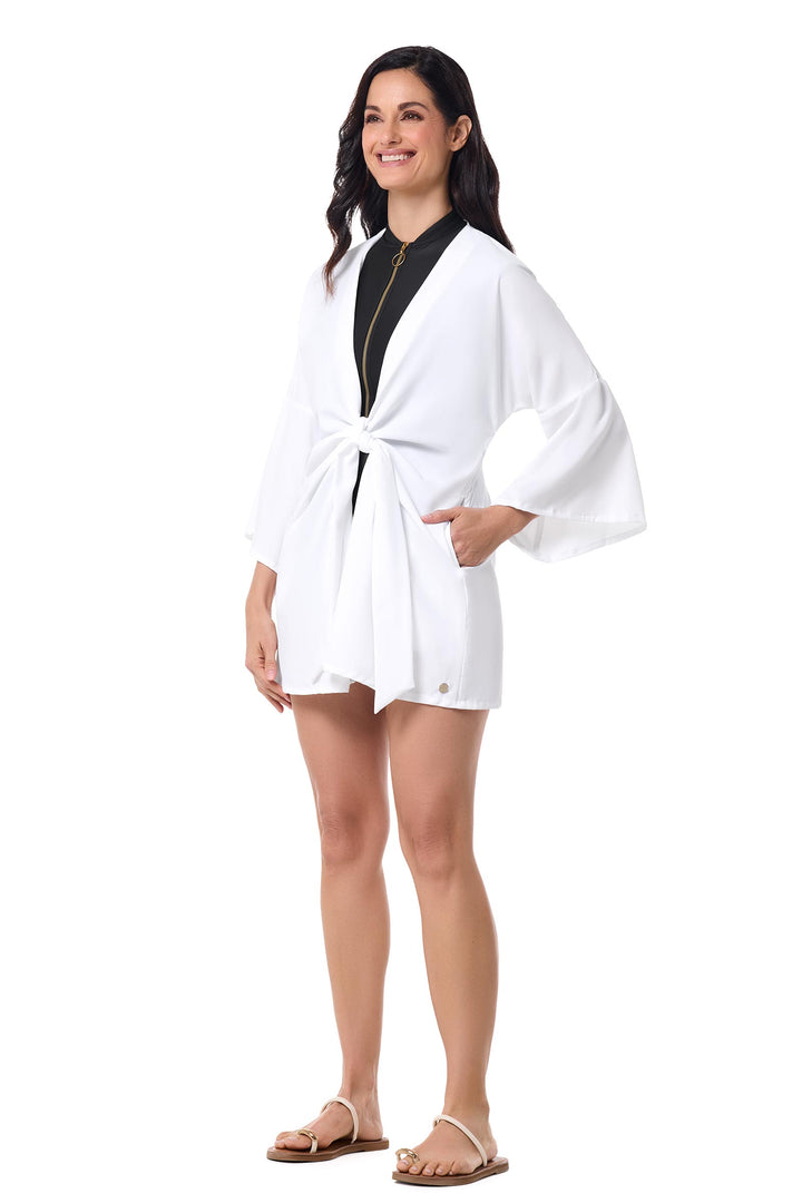 Coolibar UPF 50+ Women's Koesta Cover-Up - Sun Protective Long Sleeve White Beach Dress